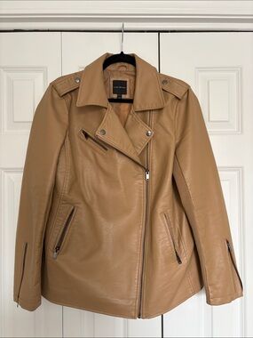 Lane Bryant Faux Leather Moto Jacket in Camel - Size 10/12